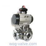 3 Way Industrial Stainless steel flanged Ball Valves with Pneumatic operation